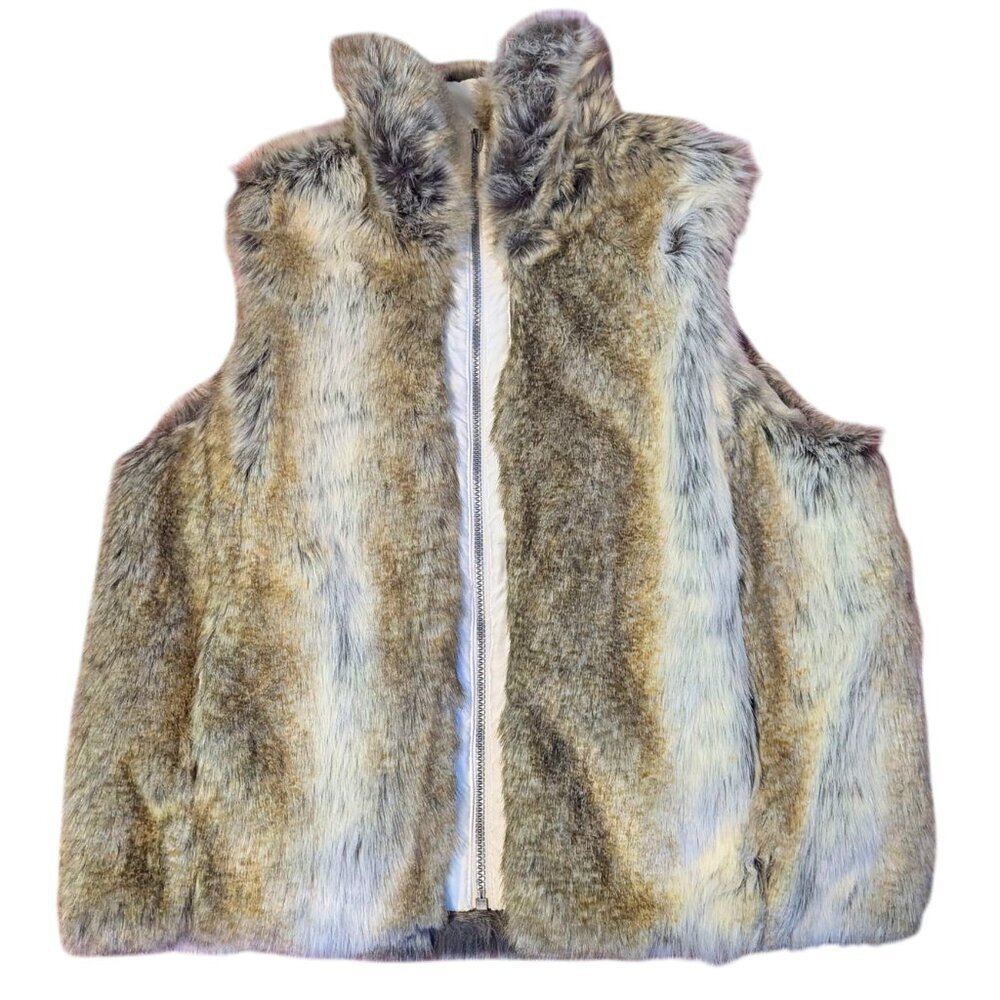 Y2K Faux Fur Leather Vest Vintage Wilsons Weatherproof Front Zipper 80s Mob Wife